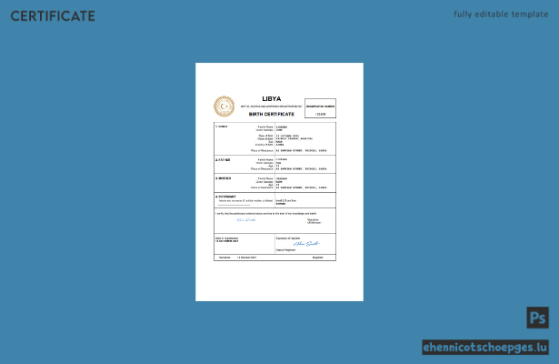 Libysche Geburtsurkunde – Beispielvorschau in Word und PDF